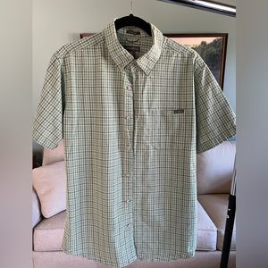 Men’s short sleeve shirt, green, black and whit check print